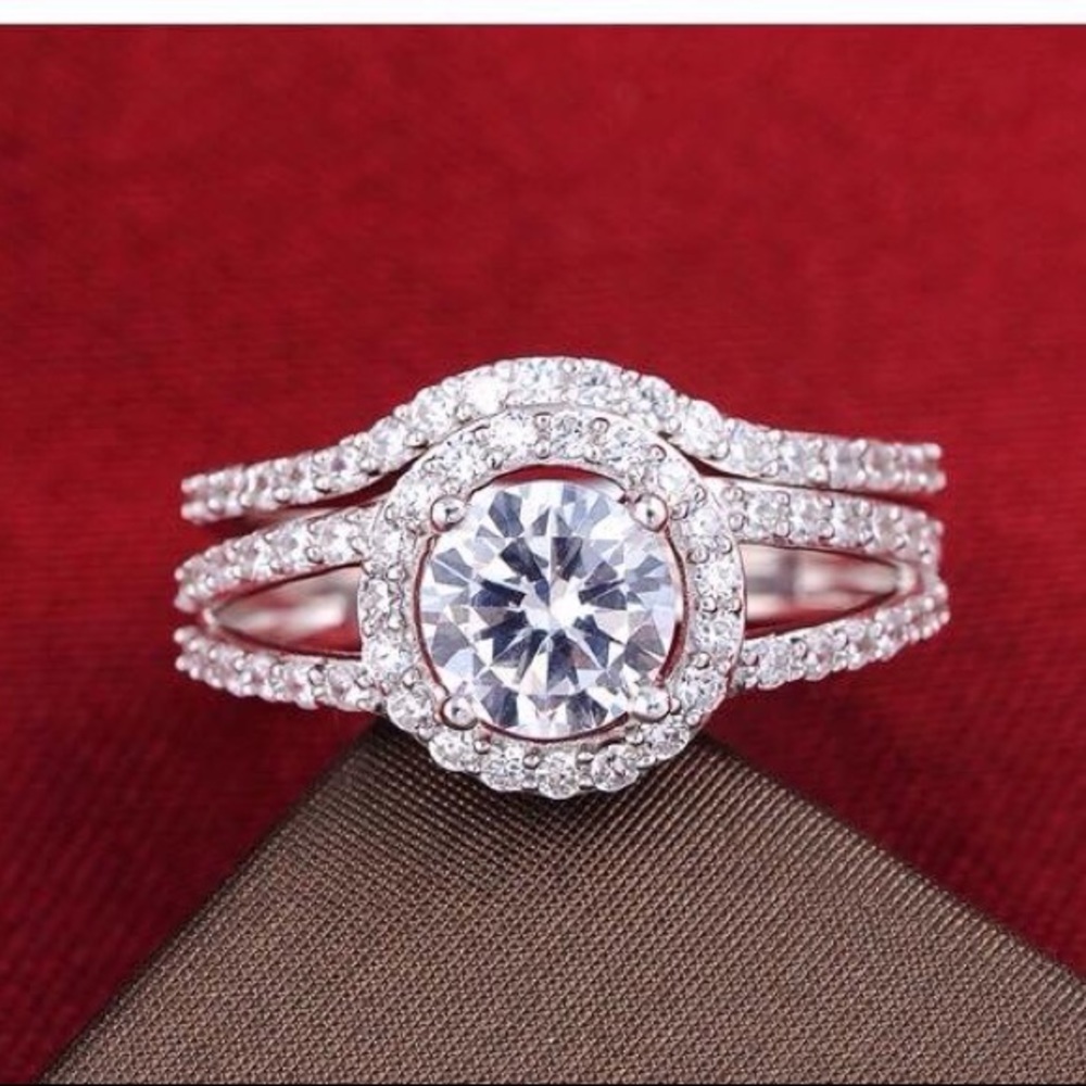 S925 stamped silver SIZE 9Wedding Set Lovely sparkling multi cut CZ’s 2 pieces